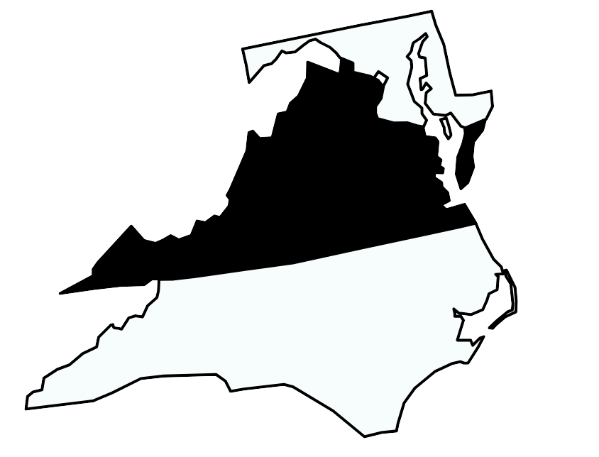 A black and white map of the state of virginia.