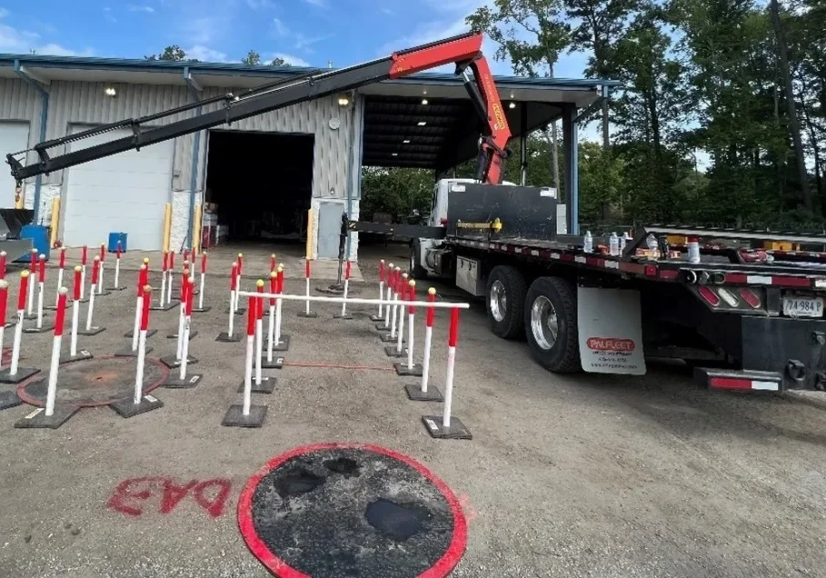 A crane is being used to lift a truck.